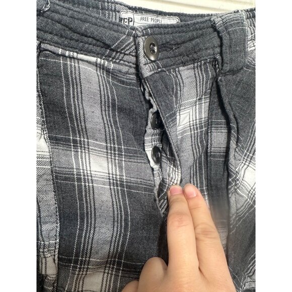 Free People Plaid Academia Rockstar Utility Pants Women 6 Black Y2K Grunge Lined - Picture 7 of 14